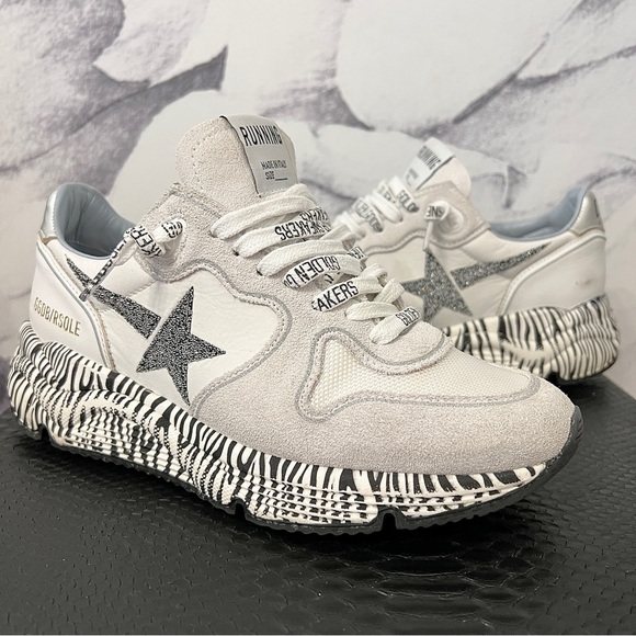 HTF GOLDEN GOOSE Swarovski Crystal Star ZEBRA Print RUNNING SOLE Sneakers 36 - Picture 5 of 13